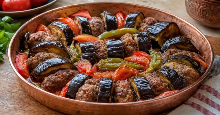 طرز تهیه کباب بادمجان ترکی در فر؛ دستور مرحله‌به‌مرحله Patlıcan Kebabı