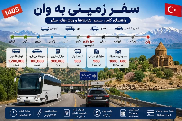 سفر زمینی به وان ۱۴۰۵؛ هزینه، مسیر تهران تا وان، مرز رازی، اتوبوس، قطار و خودرو شخصی