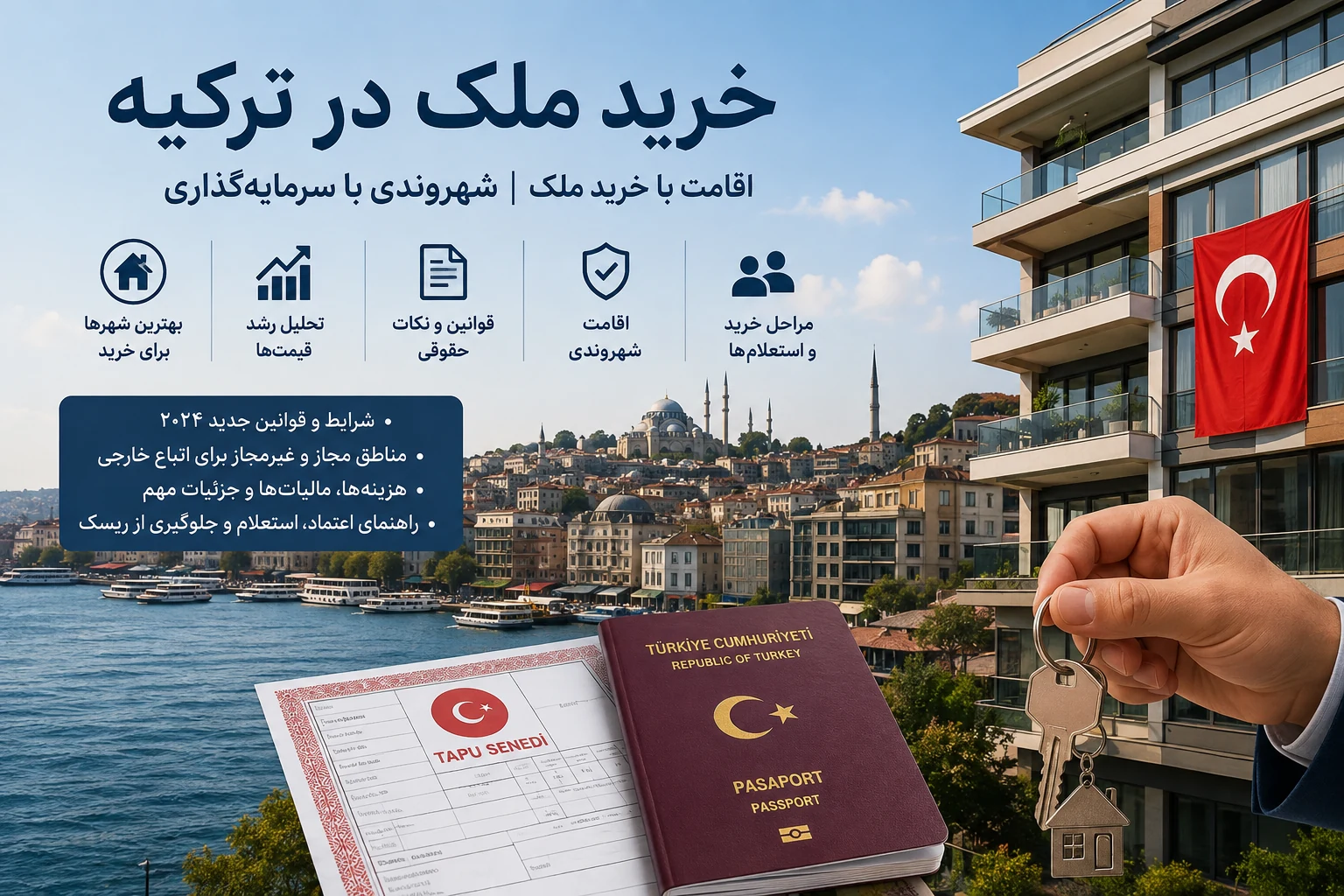 خرید ملک در ترکیه برای ایرانیان در ۲۰۲۶؛ اقامت، شهروندی، وان و چکلیست حقوقی قبل از خرید